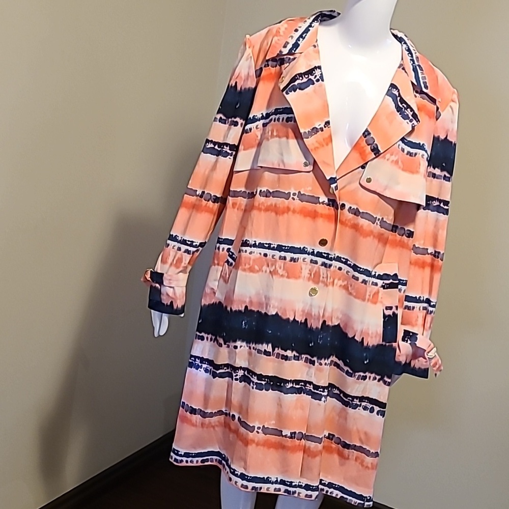H Halston Printed Trench Coat Jacket Lava Blossom Size XXL - Picture 2 of 15